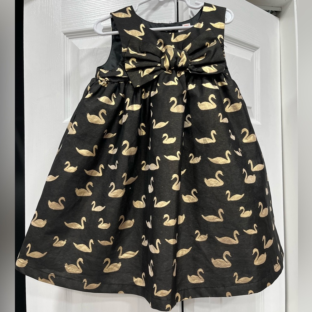 Cat & Jack Black and Gold Swan Pattern Dress